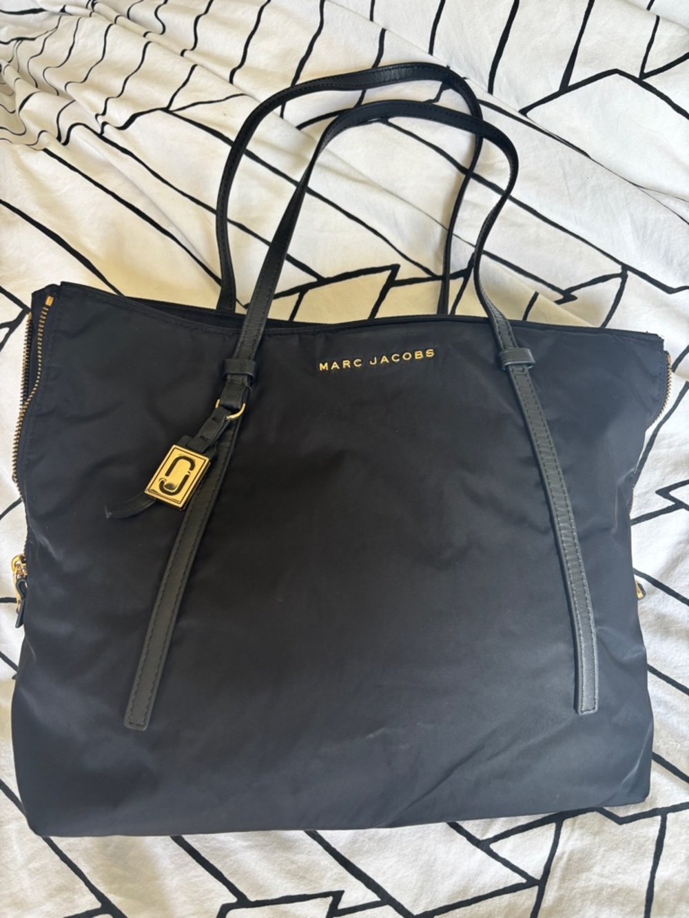 Marc Jacobs Black Nylon Large Tote with Gold Accents